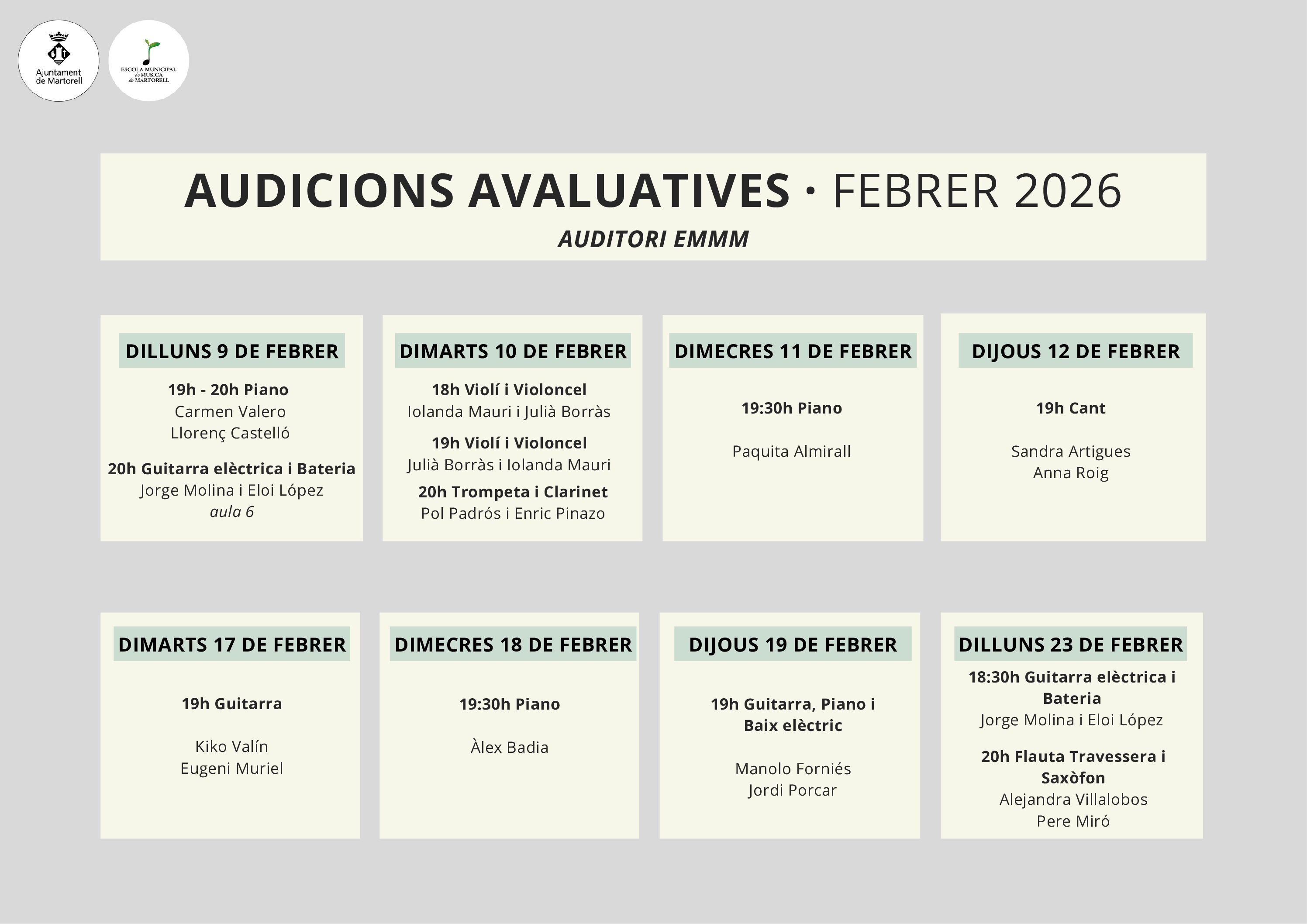 Audicions Avaluatives · Febrer 2026